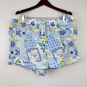 J. Crew Cotton Pajama Shorts White Brilliant Ocean Print Size XL NWOT